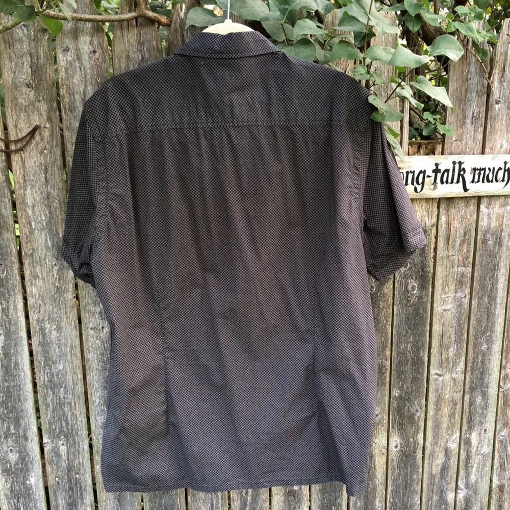 L Kenneth Cole Short Sleeves Button Up Shirt Black Cotton Print Diamond Pattern - Picture 4 of 6
